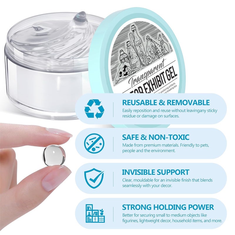 Ruiot 6 oz Clear Exhibit Gel, Reusable Museum Exhibit Putty to Keep Collections in Place, Removable & No Residue Exhibit Wax Fixed Decorations and Collection to Prevent Falling, Vibration. - Image 2